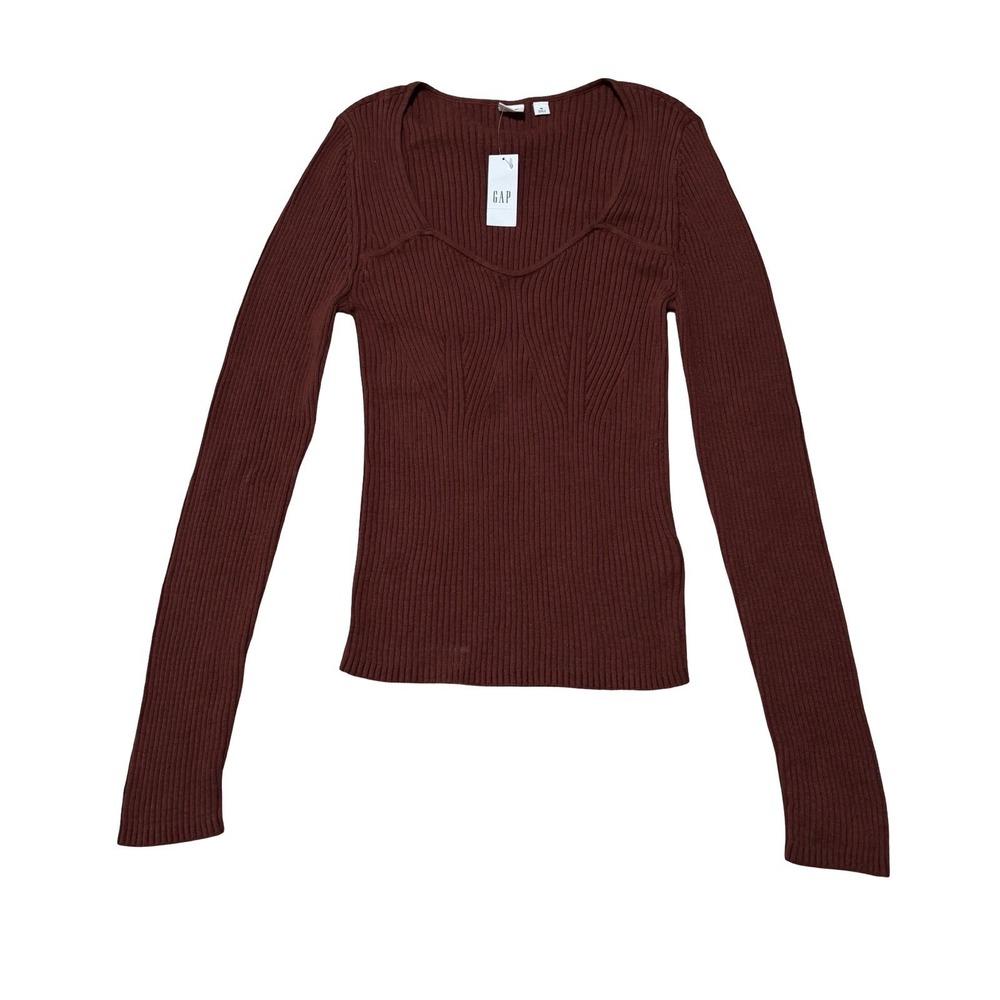 NWT GAP Women's‎ Ribbed Sweetheart Sweater Red Burgundy Long Sleeve Sz M 12x23.5